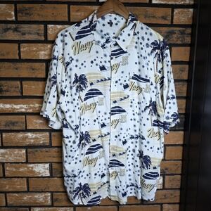 U.S. Navy 2XL Midshipmen Winter Tropical Button Up Shirt Christmas Santa Sleigh